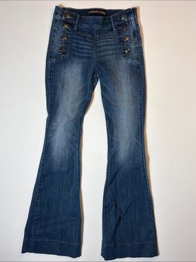 Express Jeans Sailor Button Flare Jeans Women’s 4R Medium Wash Stretch Denim